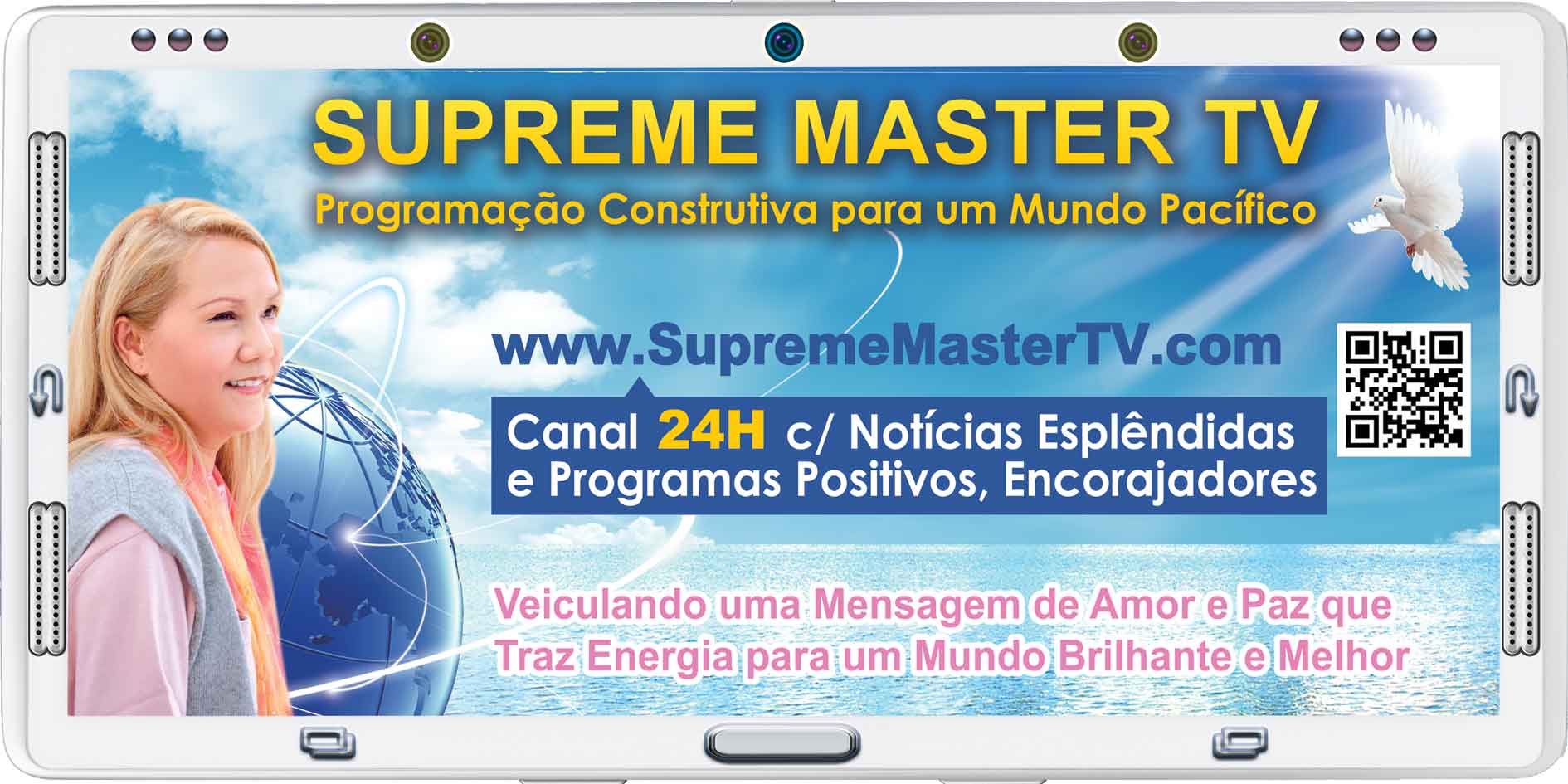 (dentro da tela do aparelho de borda grossa) Supreme Master TV - SupremeMasterTV.com